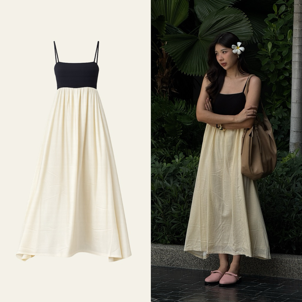 Daphne dress เดรสสายเดี่ยวทรงปล่อยผ้าลินินสลาฟ
