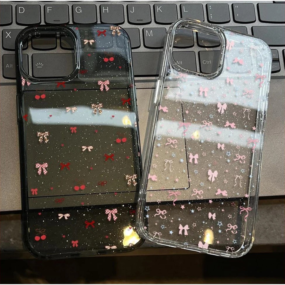 for เคส OPPO a38 a17k a3X a3s a57E a74 a5 a92 a55 a58 a16 a5s a76 a94 กลิตเตอร์ ลายโบว์ สองสี