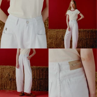 CHUUCHOP - (XS-6XL) Kendall Barrel Jeans กางเกงยีนส์ขายาวทรงบอลลูน ป้ายหนังกลับ(C8417)
