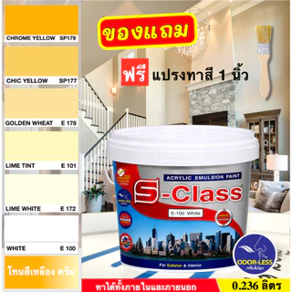 เอสคลาส สีทาบ้าน สีน้ำอะคริลิค สำหรับภายนอกและภายใน (เฉดสีเหลือง/ครีม) ขนาด 0.236 ลิตร [ฟรี! แปรงทาสี 1 นิ้ว]