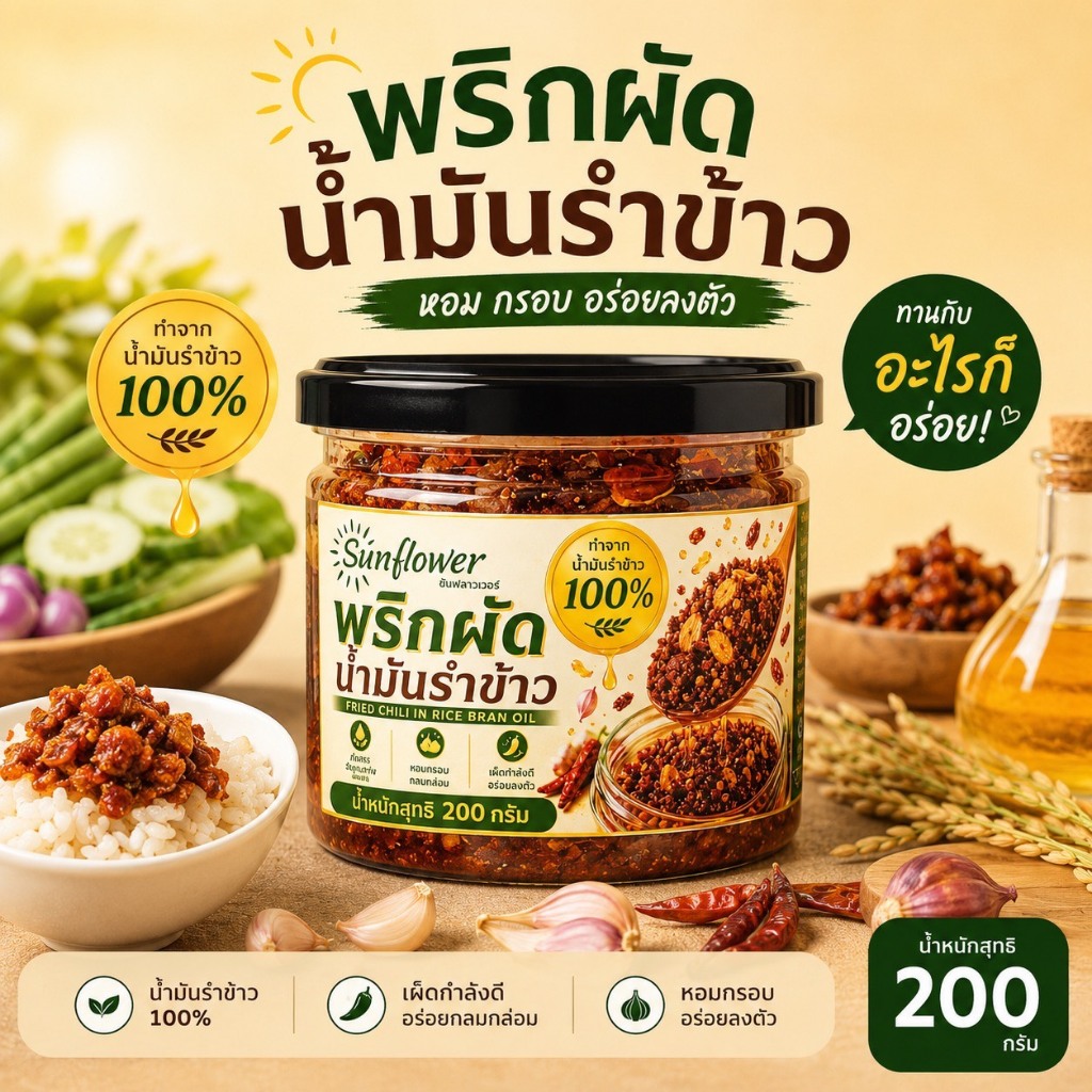 พริกผัดน้ำมันรำข้าว ขนาด 350 กรัม
