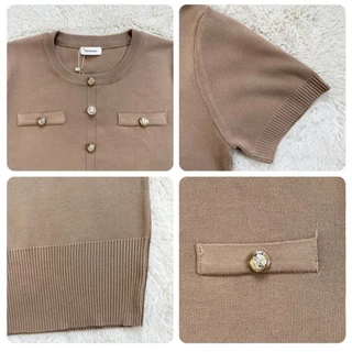 (T983) Chanelle Knit งานเสื้อไหมพรมคอกลมสีพื้นกระดุมทองแต่งกระเป๋า