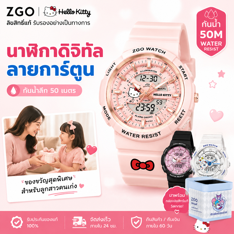 SANRIO ซานริโอ นาฬิกาข้อมือ กันน้ำ นาฬิกาดิจิทัลลายการ์ตูน ส่องสว่าง สวมได้ทั้งเด็กและผู้ใหญ่