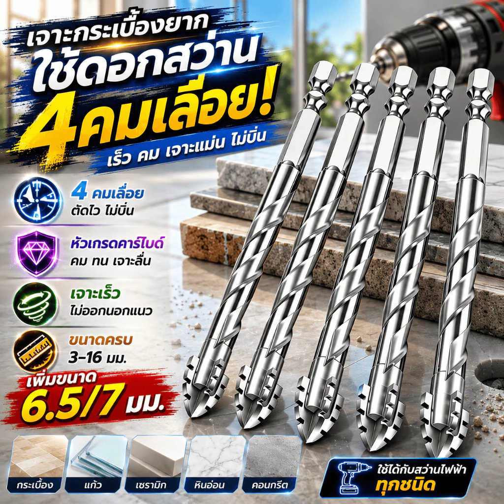 ดอกสว่าน แข็งแรง2เท่า ดอกสว่านคาร์ไบด์3-12mmดอกสว่านเจาะเหล็ก 12pcsดอกเจาะปูน เจาะกระเบื้อง ดอกเจาะเหล็ก ดอกสว่านเจาะปูน