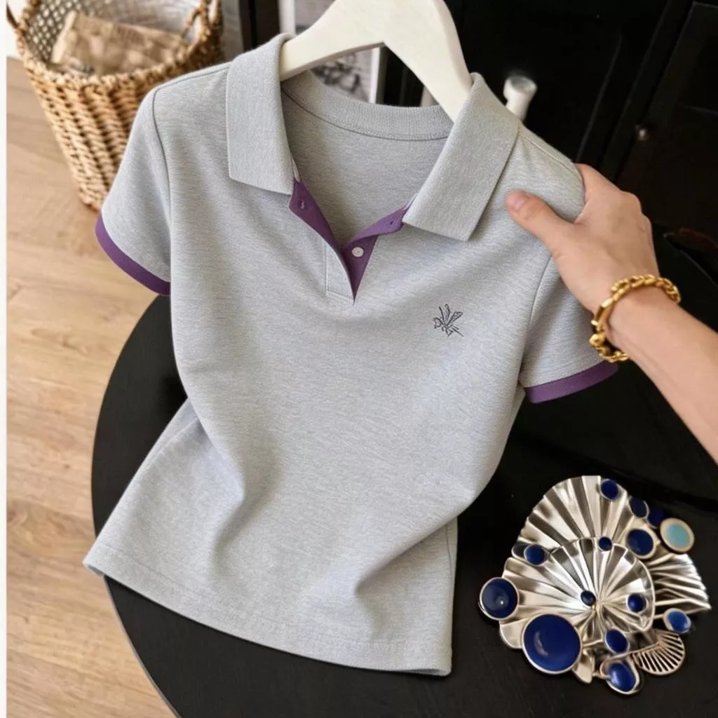 เสื้อยืดแขนสั้นคอปกแฟชั่นสำหรับฤดูร้อน สไตล์ใหม่ สำหรับสาวไซส์เล็ก ใส่ได้หลายโอกาส เสื้อผ้าผู้หญิง เสื้อยืดขายดี