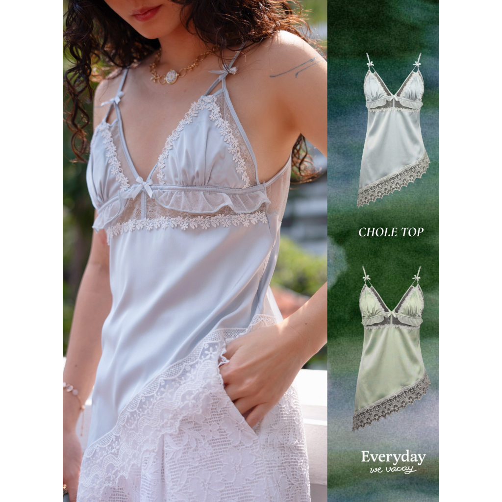 Everyday.We.Vacay - CHOLE TOP [พร้อมส่ง] เสื้อสายเดี่ยว ลูกไม้ มีฟองน้ำในตัว [ฟรีบราซิลิโคน]