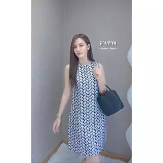 เดรสแขนกุด พิมพ์ลาย(ใหม่) ทรงเอ พรางหุ่น มีซับใน พร้อมกระเป๋าล้วง 1 ข้าง ใส่ได้หลากหลายโอกาส