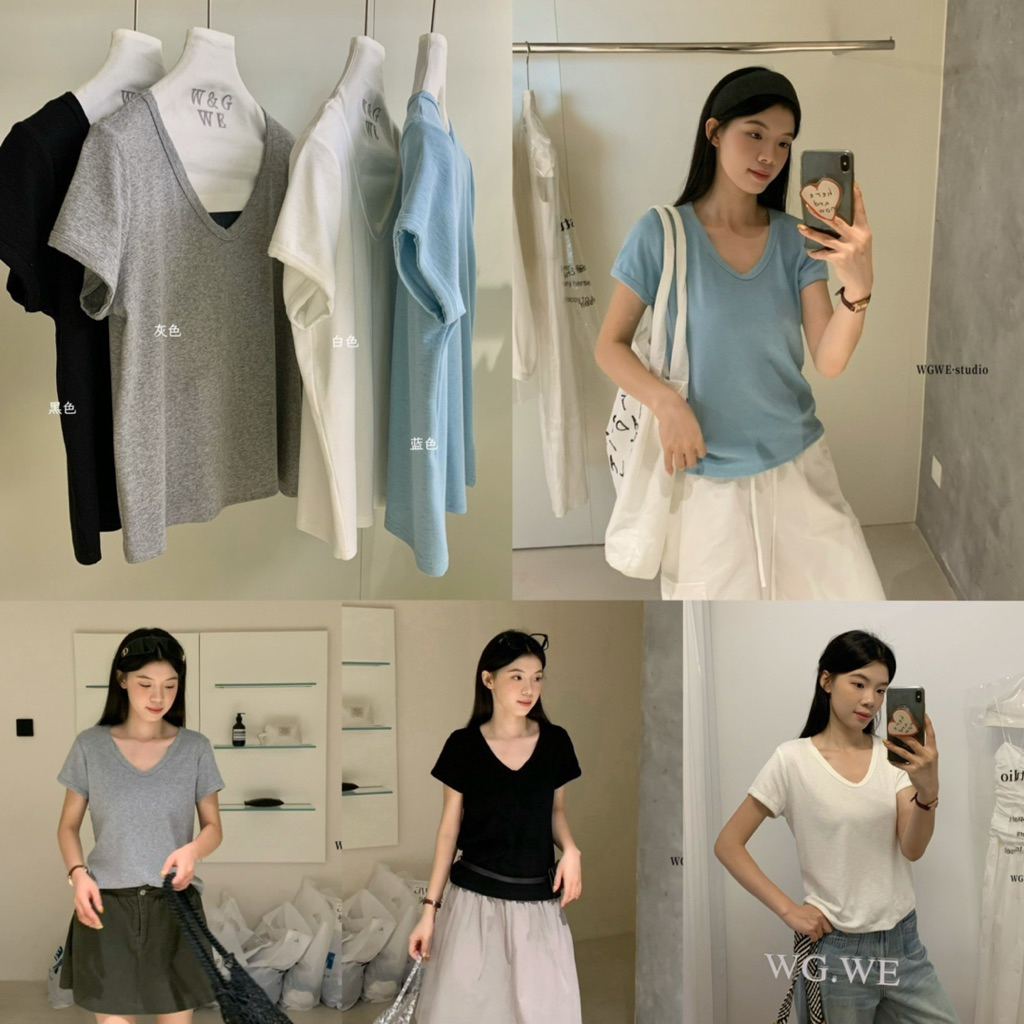 10441# เสื้อคอวีแขนสั้น เนื้อผ้าดี ทรงใส่สบาย TAG:WG.WE