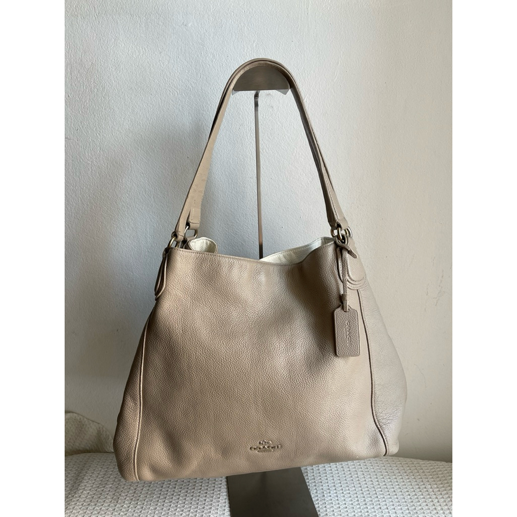 C oa ch Edie Pebbled Leather Shoulder Bag Light Tan Purse