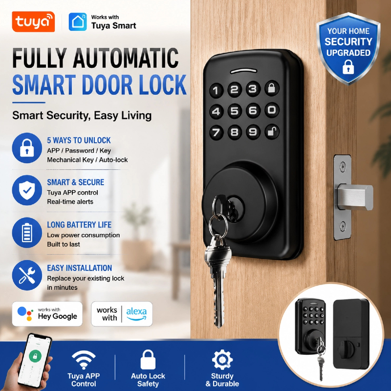 2Days⭐Local Delivery⭐กลอนประตูดิจิทัล Tuya Smart Lock ระบบสแกนนิ้ว รหัสผ่าน บัตร IC ปลดล็อกอัตโนมัติ ควบคุมระยะไกล