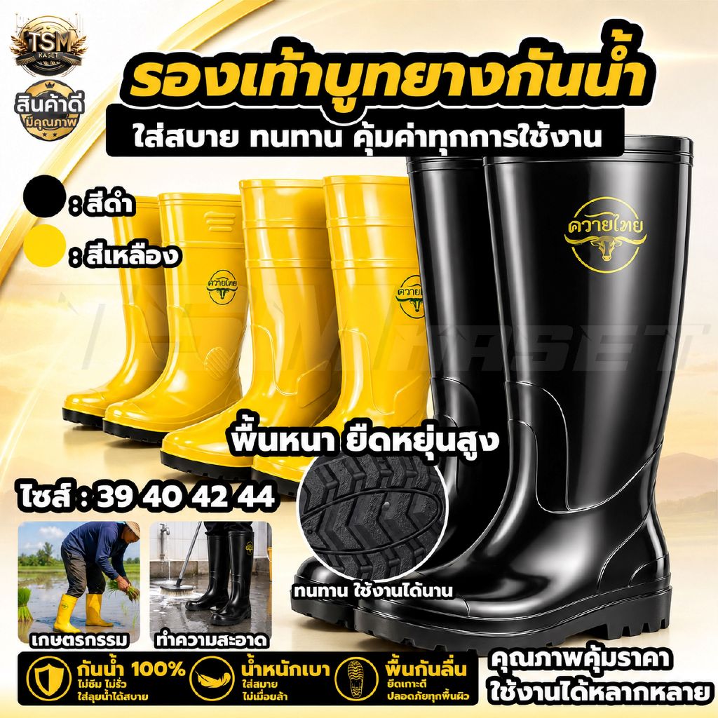 รองเท้าบูท ตราควายไทย รองเท้าบูทนุ่มฟู กันน้ำ กันลื่น ทำสวน ก่อสร้าง ไม่กัดเท้า