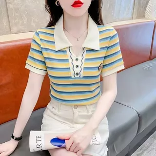 เสื้อโปโลแขนสั้นลายทางสำหรับผู้หญิง – ดีไซน์โดดเด่น สินค้าใหม่รับซัมเมอร์ 2026 – ลุคที่ดูอ่อนเยาว์และมีระดับ
