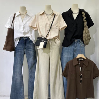 M2239 เสื้อเชิ้ตคอปกแขนสั้น ทรงเบสิคที่ทุกคนต้องมีติดตู้ ดีไซน์เรียบหรู ดูแพง ทรงสวยเป๊ะ แมทช์ง่ายกับกางเกงยีนส์ขาม้า