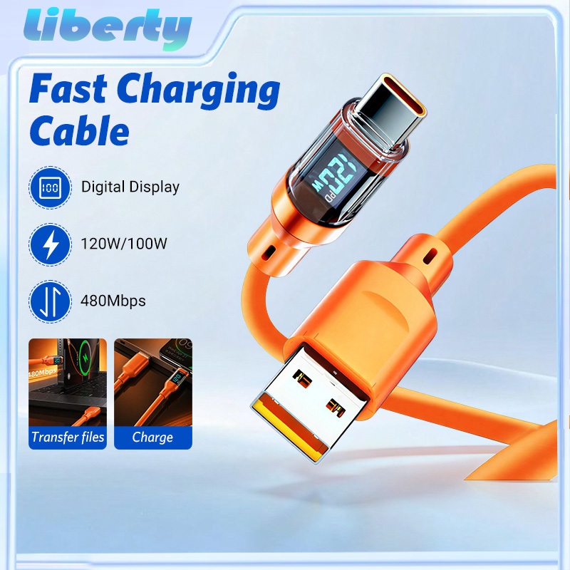 6A PD 120วัตต์ สายชาร์จ type c TO C ชาร์จเร็วสุดๆ USB TO C แสดงสาเคเบิ้ลชาร์จอย่างรวดเร็วสำหรับโทรศัพท์ชาร์จ