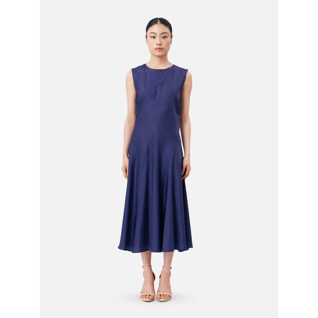 Solid Silk Bias Cut Midi Dress