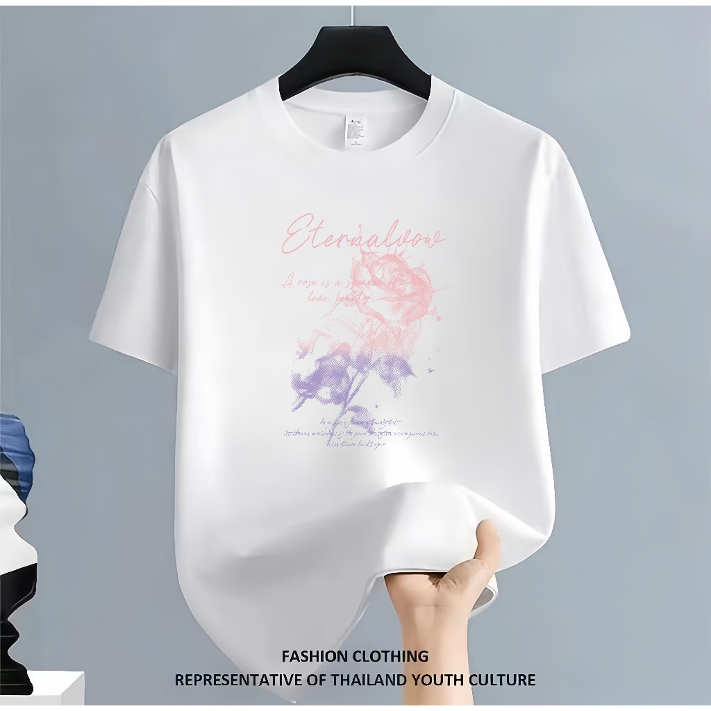 COD✅ (กรุงเทพจัดส่งสินค้า) ส่งฟรี เสื้อยืดสกรีนลาย สไตรเกาหลี ทรงสวยไม่ย้วย สีไม่ตก เนื้อผ้าดี