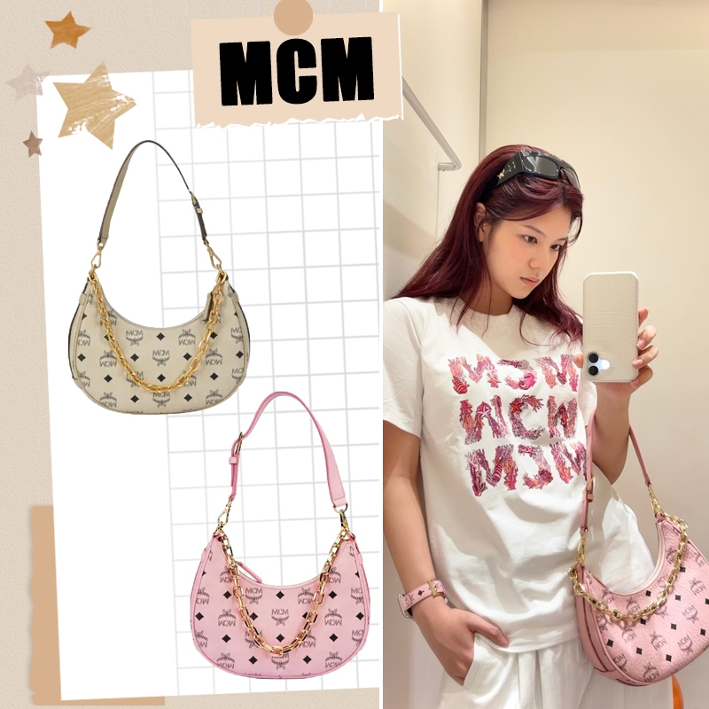 ของแท้100% MCM Aren Visetos Shoulder Bag กระเป๋าถือมือสไตล์สะพายรักแร้ พร้อมสายสะพายไหล่ถอดได้
