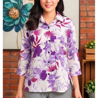 เสื้อคุณผู้หญิงแขนสามส่วน ผ้าชีฟองเกาหลีเนื้อนิ่มเนียน โทนสีสวยใส่สบายมาก#พร้อมส่ง#ลายดอก#ราคาพิเศษ#เชิ้ตผู้ใหญ่