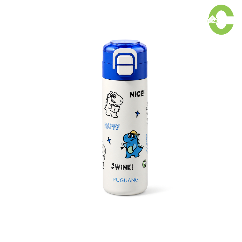 HOMEC กระบอกน้ำเด็ก ขวดน้ำพร้อมหลอด กระบอกน้ำเก็บอุณหภูมิ Kids Water Bottle 500ml มีสายสะพาย เปิดฝาง่ายด้วยปุ่มกด