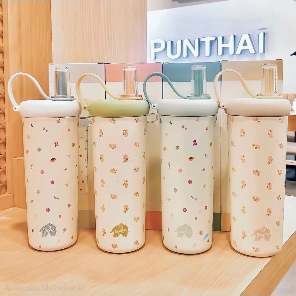 เก็บอุณหภูมิรุ่น Floral Tumbler PunThai Coffee ทำจากสแตนเลส 304 เคลือบเซรามิกด้านใน
