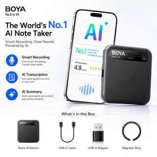 BOYANotr AIเครื่องบันทึกเสียงอัจฉริยะ 64GBAINoteTakerแปลงเสียงเป็นข้อความ140+ภาษาสรุปประชุมอัตโนมัติCloud SyncMagSafe