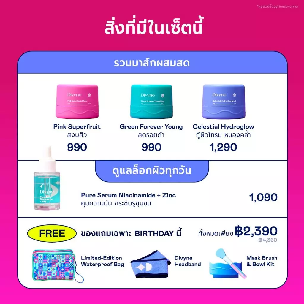 DIVYNE Skincare Birthday Promotion Set | เซตผิว โปรโมชั่นวันเกิด มาส์ก สำหรับสิว รูขุมขน thumbnail 3