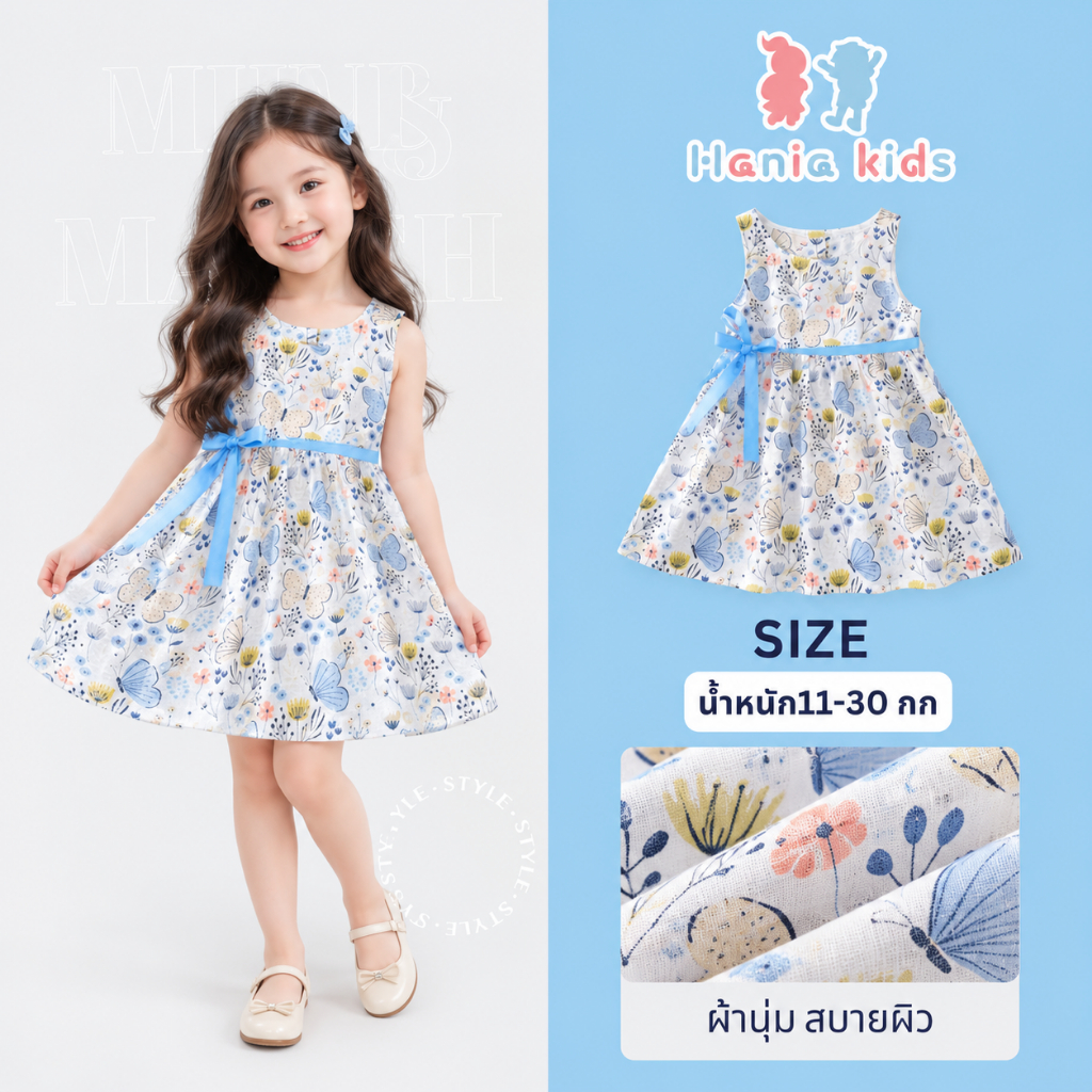 Hania Kids ชุดเด็กผู้หญิง พร้อมส่ง ชุดเดรสกระโปรงลายผีเสื้อ K4124937
