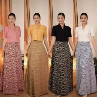 เซ็ทลายไทยมี4 สี เสื้อคอปีนและกระโปรง8ชิ้น(ผ้าฝ้ายพิมพ์ลาย)