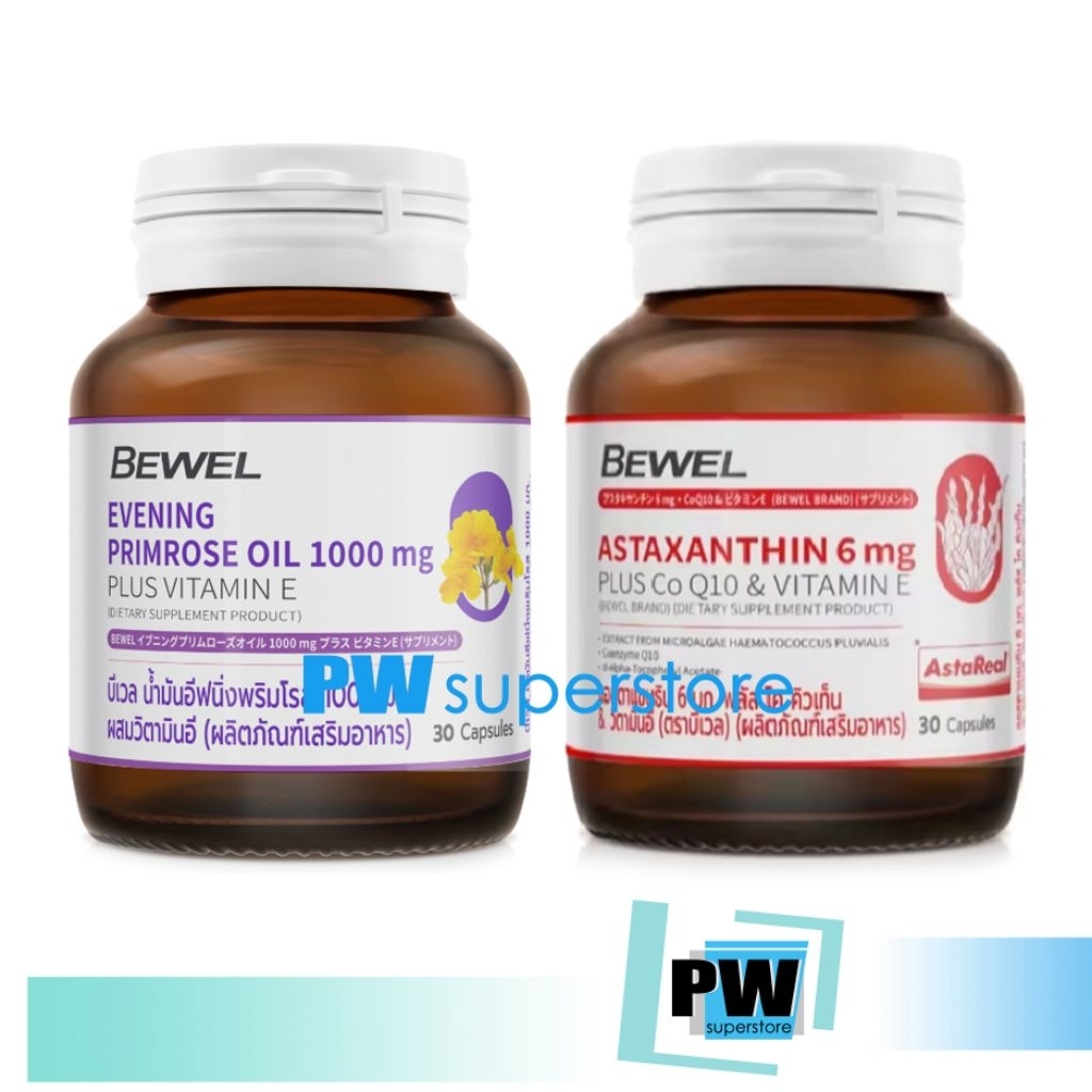 [ลดวันนี้เท่านั้น!!!]BEWEL ASTAXANTHIN 6 MG PLUS CO-Q10 & BEWEL Evening Primrose Oil 1000mg Plus Vitamin-E (30 Caps)