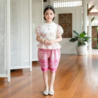 ชุดไทยเด็ก รุ่นเสื้อ+โจงกระเบนผ้าฝ้ายลายไทย **ไม่รวมเครื่องประดับ**