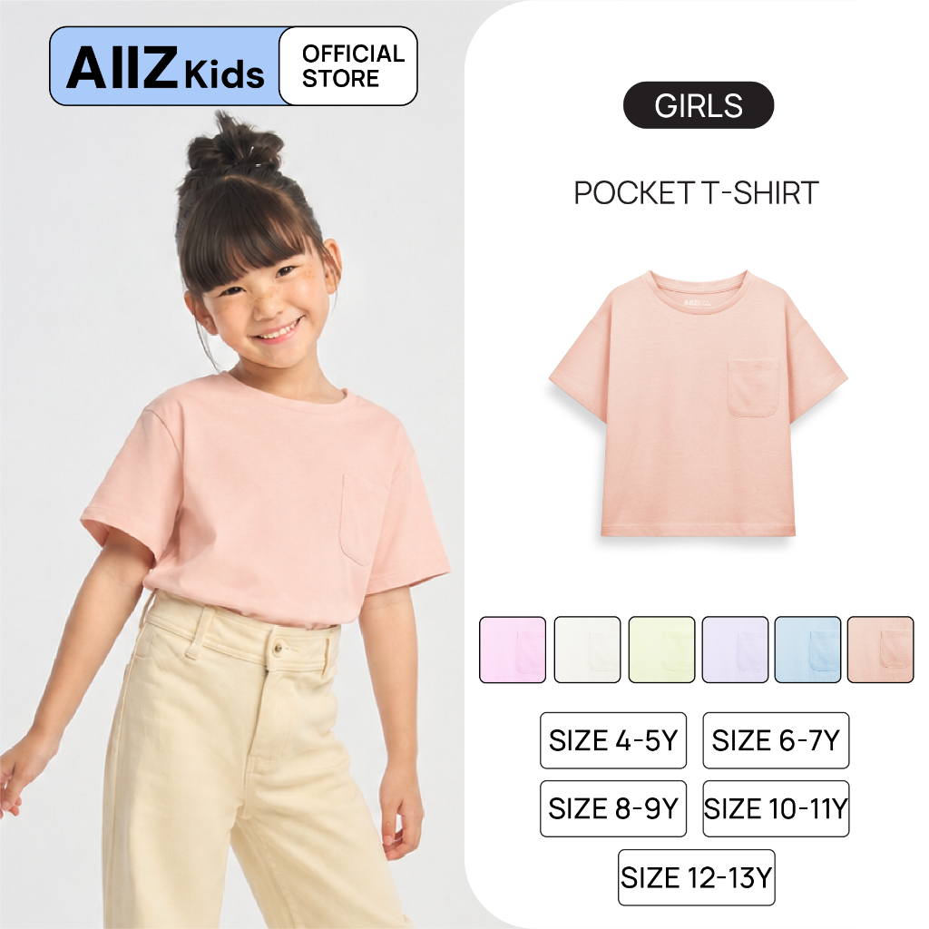 AIIZ (เอ ทู แซด) - AIIZ เสื้อยืดคอกลมเด็กผู้หญิงมีกระเป๋า AIIZ Girl's Pocket T-Shirt