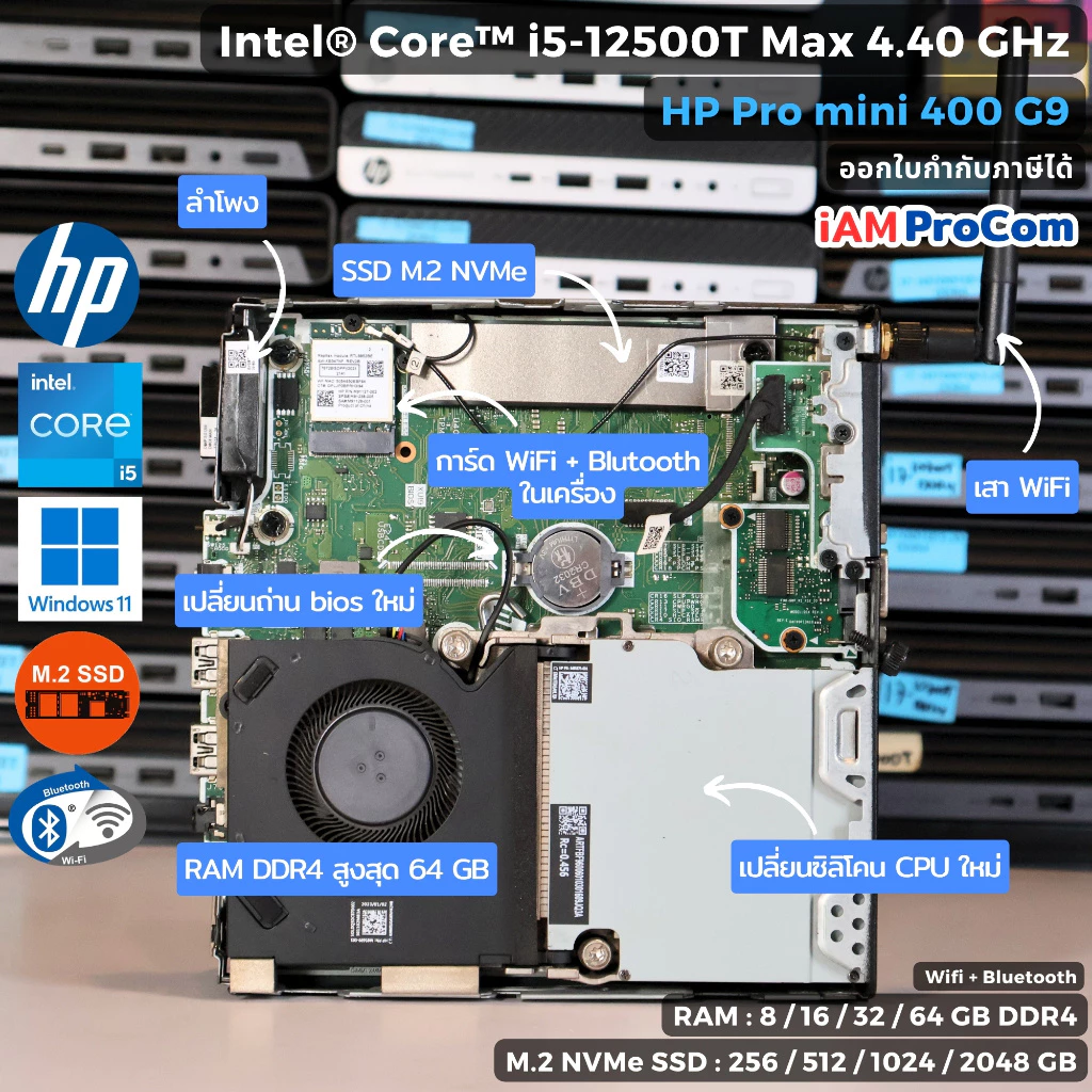 คอมพิวเตอร์มินิ HP Pro Mini 400 G9 Core i5-12500T MAX 4.4GHz [Gen12] / SSD M.2 NVMe / Windows 11 Pro / WiFi + Bluetooth thumbnail 5