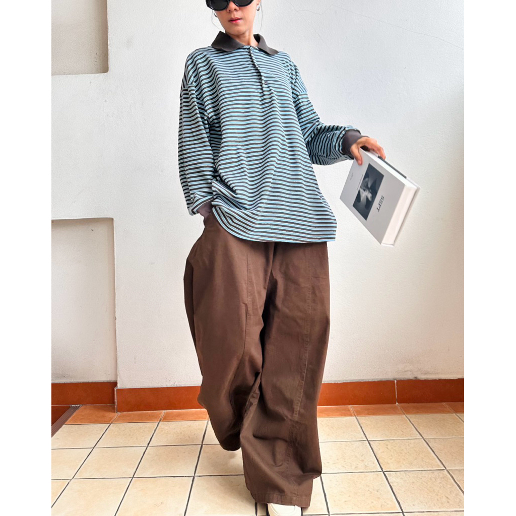 PLOYNAPAS - เสื้อโปโลแขนยาว Polo เนื้อผ้า cotton อย่างดี ทรง Oversized #0328