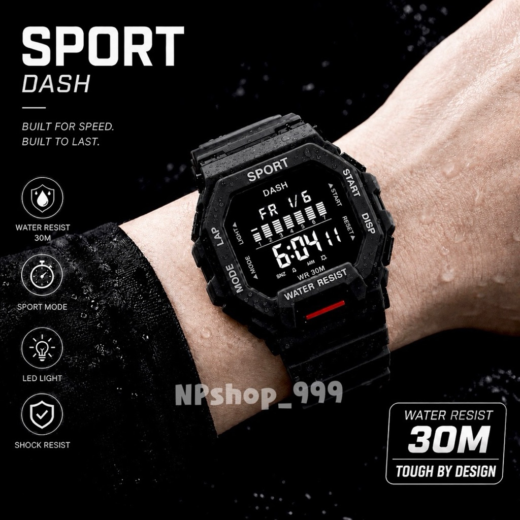N(R)โปรเดือด นาฬิกาทรงSportสี่เหลี่ยมยักษ์ดำยอดฮิตกันน้ำ