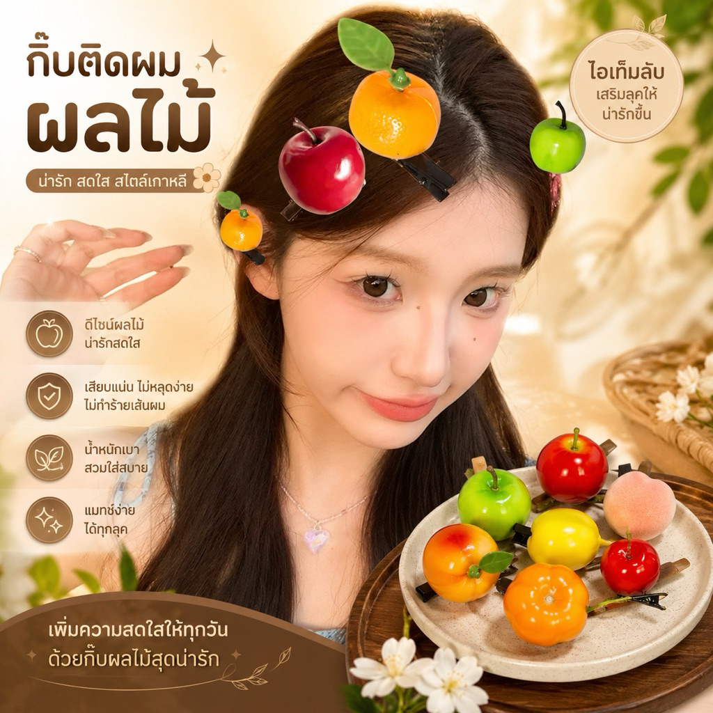 ASHI กิ๊บติดผมผลไม้แฟชั่น🍒🍓🍑🍋น่ารักสินค้าพร้อมส่ง มีชำระปลายทาง