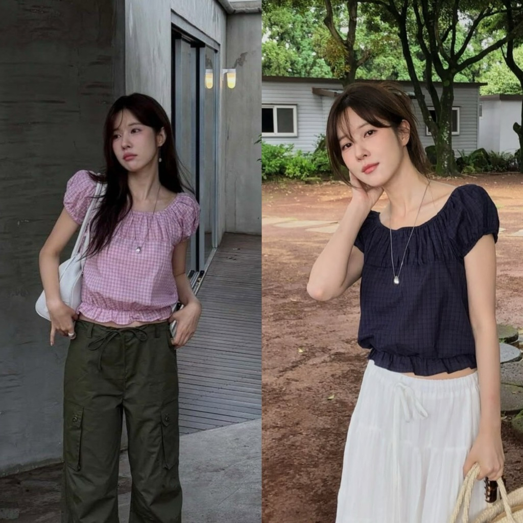 📍พร้อมส่ง📍10442# เสื้อแขนตุ๊กตา ลายสกอต จะใส่เป็นเปิดไหล่ก็ดู sexy เนื้อผ้าดี งานสวย  TAG:WG.WE 🇰🇷