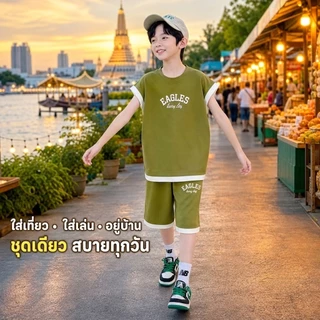 1-15ปี เซ็ตแขนกุด เซท 2 กางเกงขาสัน เสื้อแขนสัน ใส่เที่ยวเท่ห์ๆ ด้วย ชุดเซ็ทสุดเท่ ผลิตจากผ้า เนื้อผ้านุ่ม ชุด บาสเกตบอล