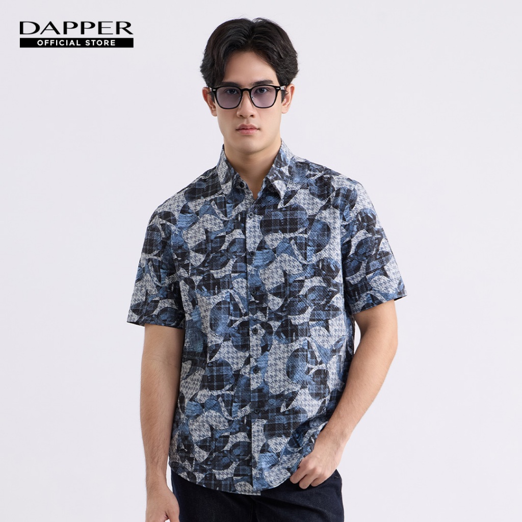 DAPPER เสื้อเชิ้ตแขนสั้น Nautical Mosaic Print Shirt สีกรมท่า (BCS/NA/611TP)