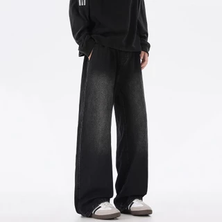 Baggy S-5XL กางเกงยีนส์ผู้ชายทรงเกาหลี ขาเดี่ยวกว้าง ผ้าสีพื้น มีให้เลือก3สี