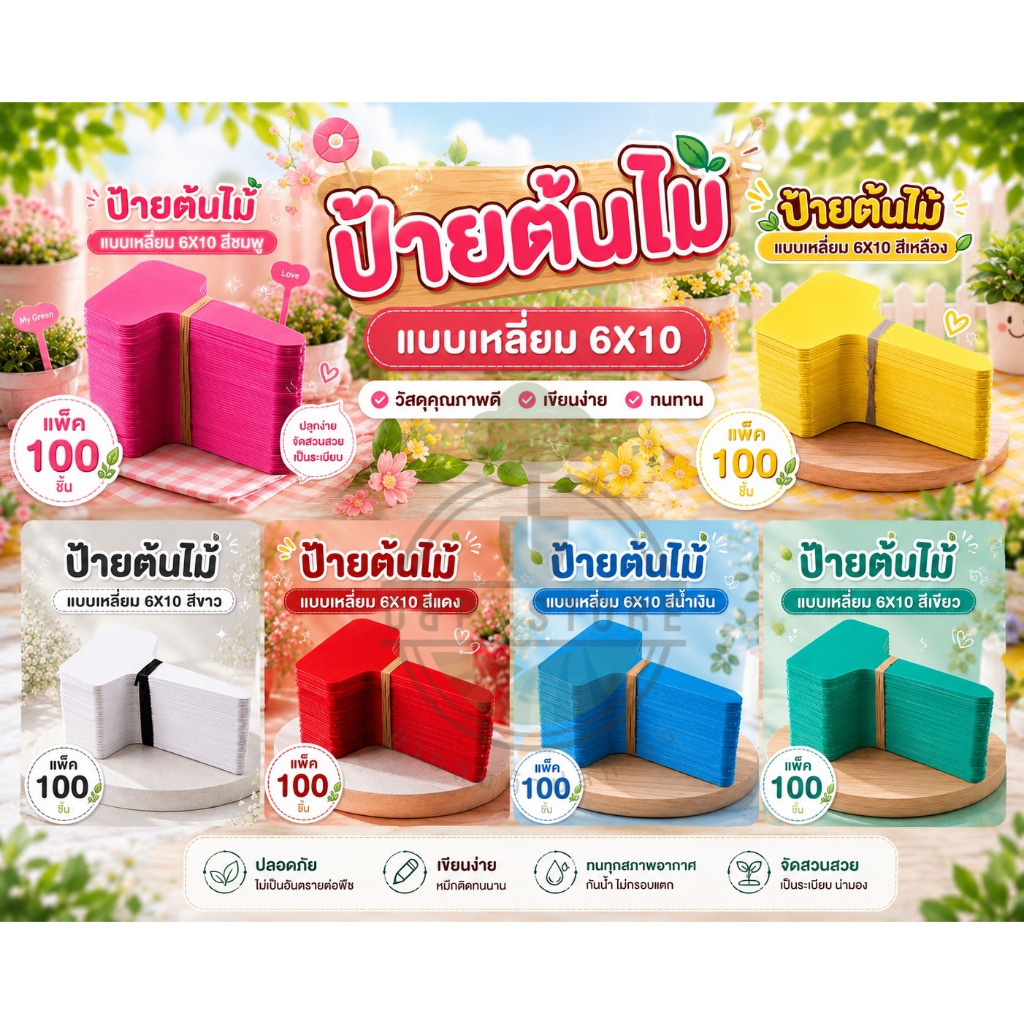ป้ายต้นไม้พลาสติก แพ็คละ 100 ชิ้น หนา0.5มม. ขนาด6x10cm แถมปากกาคละสี1ด้าม (พร้อมส่ง)
