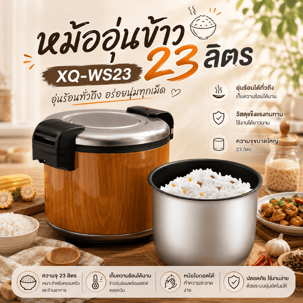 เครื่องอุ่นข้าวไฟฟ้า23L หม้ออุ่นข้าวพร้อมฉนวนกันความร้อน - XQ-WS23 -