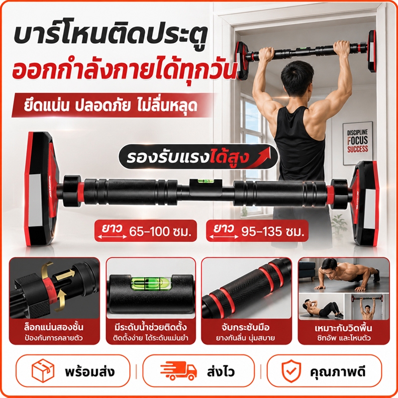 🔥รุ่นใหม่ บาร์ดึงข้อ บาร์ติดผนัง บาร์โหน ดึงข้อ ออกกำลังกายติดประตู แบบไม่ต้องเจาะประตู
