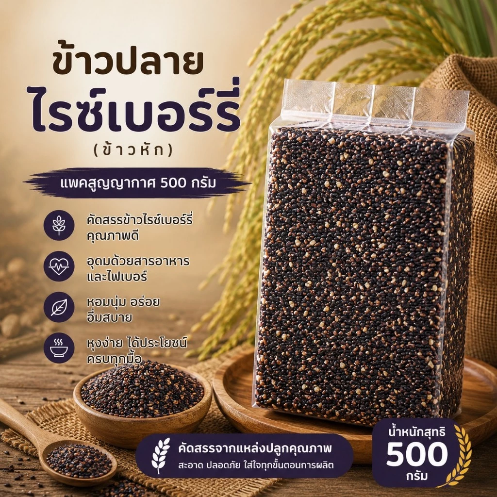 ข้าวปลายไรซืเบอร์รี่ ขนาด500กรัม ตราทรัพย์ธนา ข้าวใหม่ ปลอดสาร