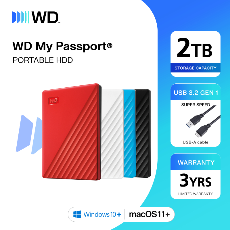 Western Digital HDD 2 TB External Harddisk ฮาร์ดดิสพกพา รุ่น My Passport ความจุ  WD 2 TB USB 3.2 Gen 1