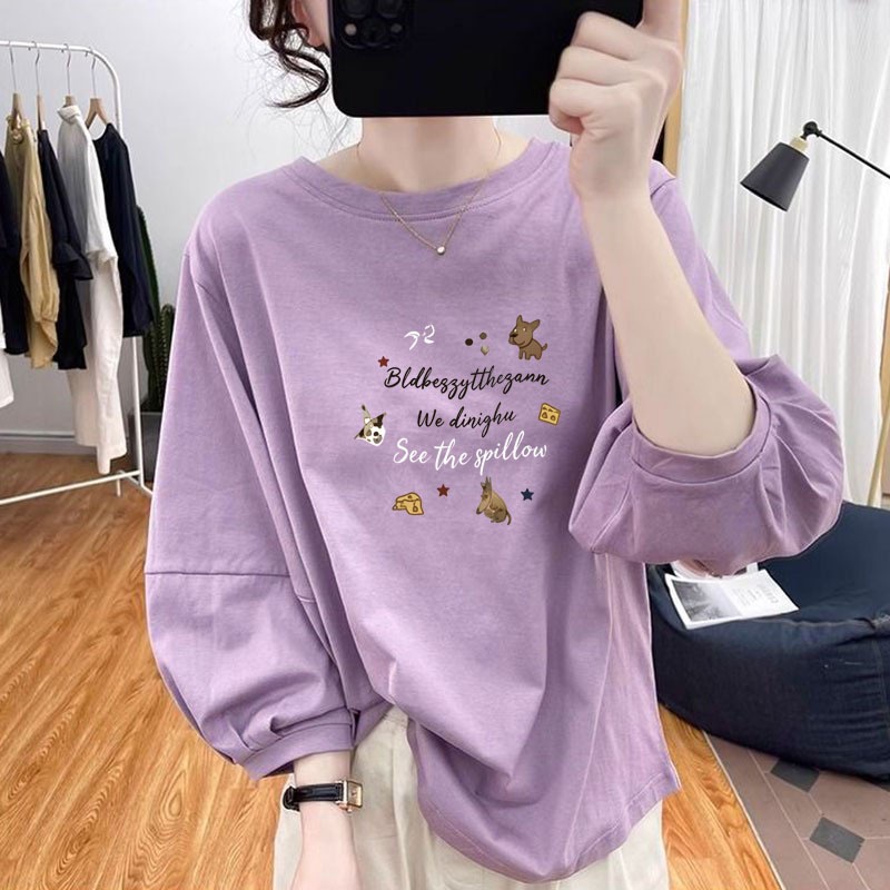 เสื้อยืดแขนยาวผู้หญิงสไตล์เกาหลี oversize เสื้อผ้าสาวอวบไซส์ใหญ่น่ารักๆ ลำลองทรงหลวม เสื้อยืดแขนบอลลูนแฟชั่นมาใหม่สวย