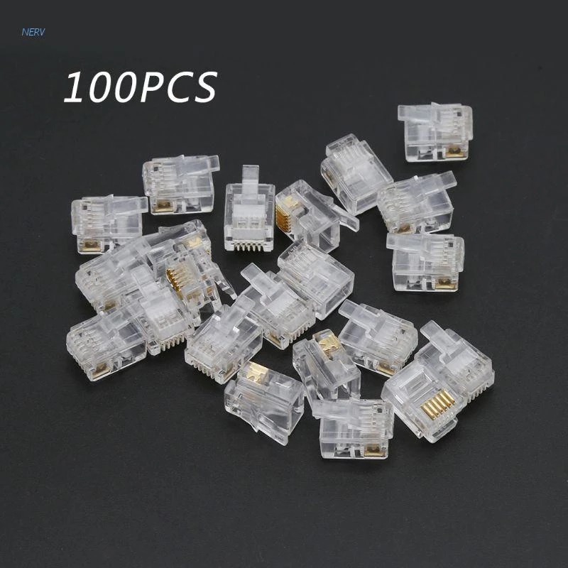 Rj12 6P6C 6pin ปลั๊กเชื่อมต่อสายโทรศัพท์ (แพ็ค 100 ชิ้น)