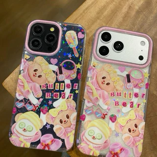 เคสอะครีลิคสกรีนลายน้องหมี มีที่ชาร์จไร้สาย แต่งโฮโลแกรมดาว ขอบนิ่ม งานเงา ปุ่ม Camera control ปิด