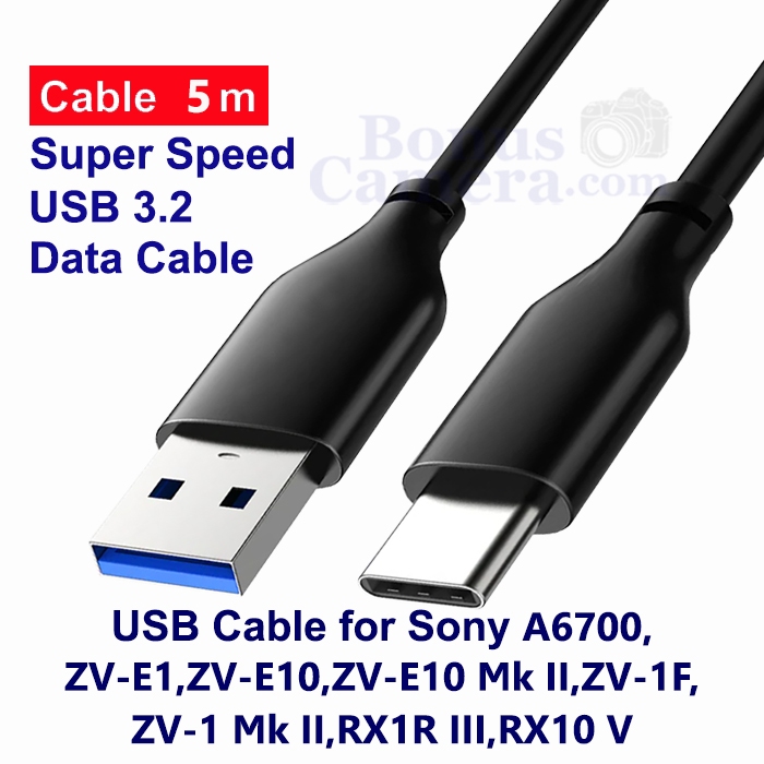 สาย USB 5m ต่อโซนี่ A6700,ZV-E1,ZV-E10,ZV-E10 II,ZV-1F,ZV-1 II,RX1R III,RX10 V เข้ากับคอมพิวเตอร์ Ca