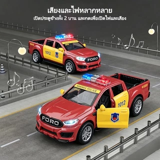 โมเดลรถ Ford Ranger Thailand Police ของเล่นเด็กผู้ชาย 1/32 เอฟเฟกต์แสงและเสียง ประตูรถเปิดได้ โมเดลรถตำรวจ