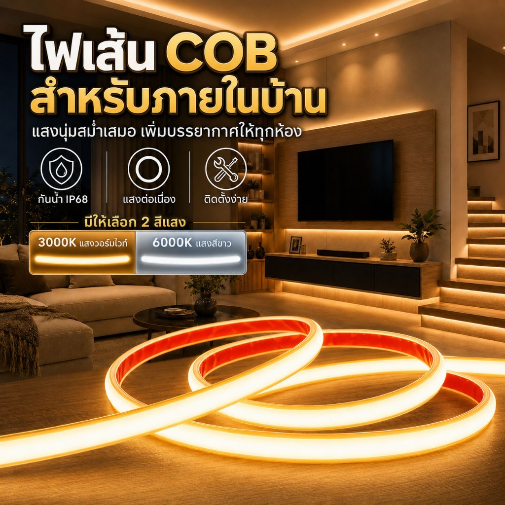 [ส่งฟรี] โคมไฟติดผนังแถบไฟ COB แถบไฟ LED Wall Washer ระดับกันน้ำIP68 DC 24V ไฟเส้นLED ไฟเส้นตัดได้ แสงกลางแจ้ง